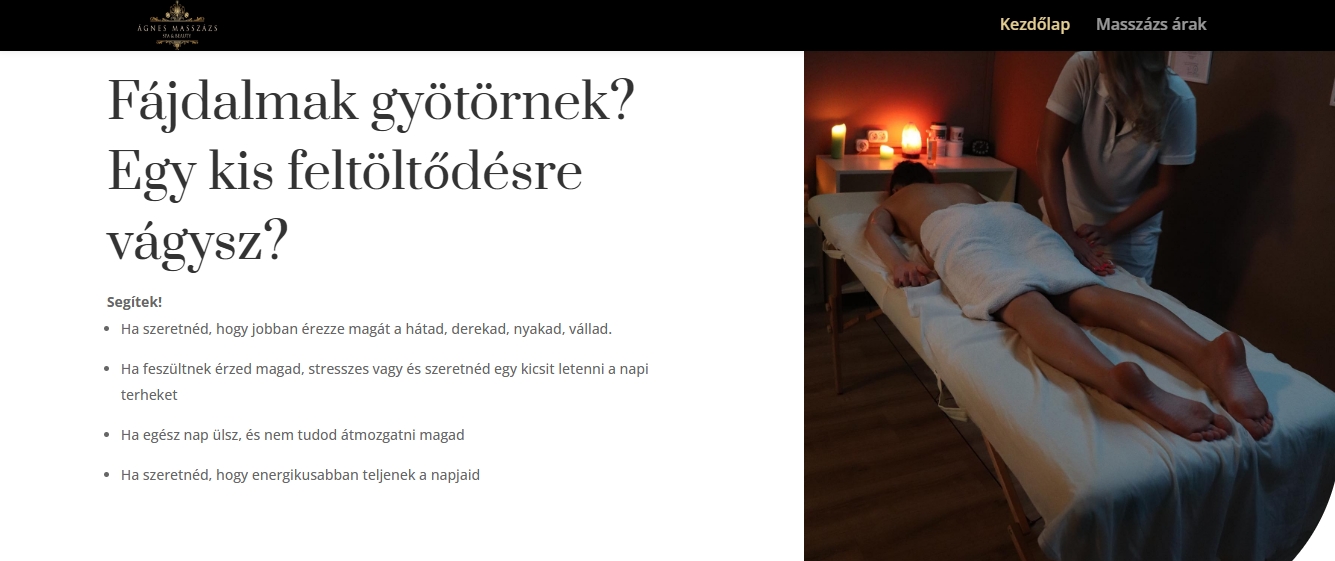 Wordpress weboldal készítés - Ágnes Masszázs